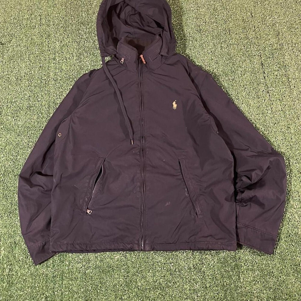Polo Ralph Lauren Mens Black Hooded Jacket Full Zip Relaxed Fit Size M